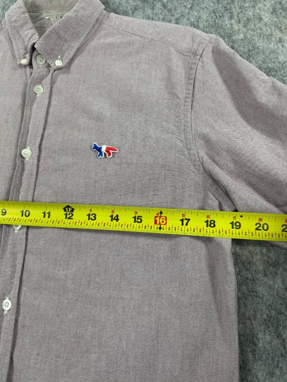 Maison Kitsune Mens Shirt Button Down Size 40 Purple Long Sleeve - Picture 5 of 8